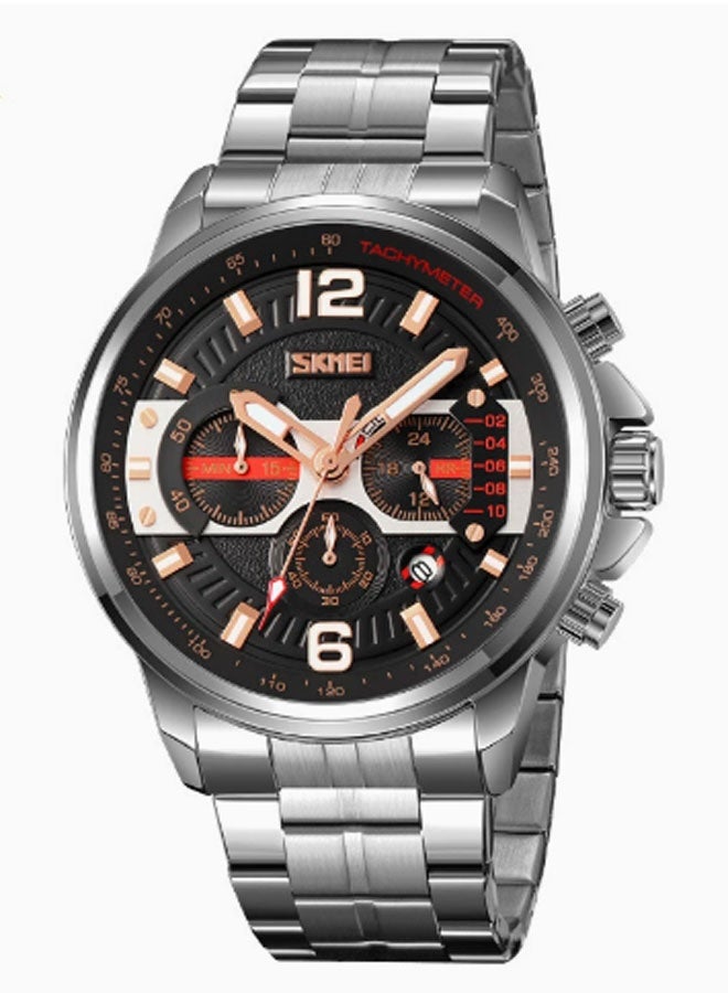 نيوترل ساعة SK-19 الرجالية للأعمال تصميم عصري + مقاومة للماء للاستخدام اليومي الميزات: عرض الوقت، التاريخ، وظيفة ساعة التوقيت، عقارب مضيئة (فضي + أسود) - Image 1